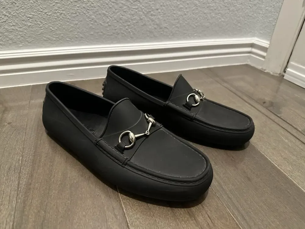 AUTH GUCCI HORSEBIT RUBBER WATERPROOF ROCKY LOAFERS GG 11 (fits USA 12) 367923